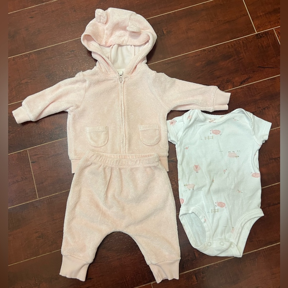 Carter's Baby Girl Pink and White 3 Piece Sheep Little Jacket Set Size 3M